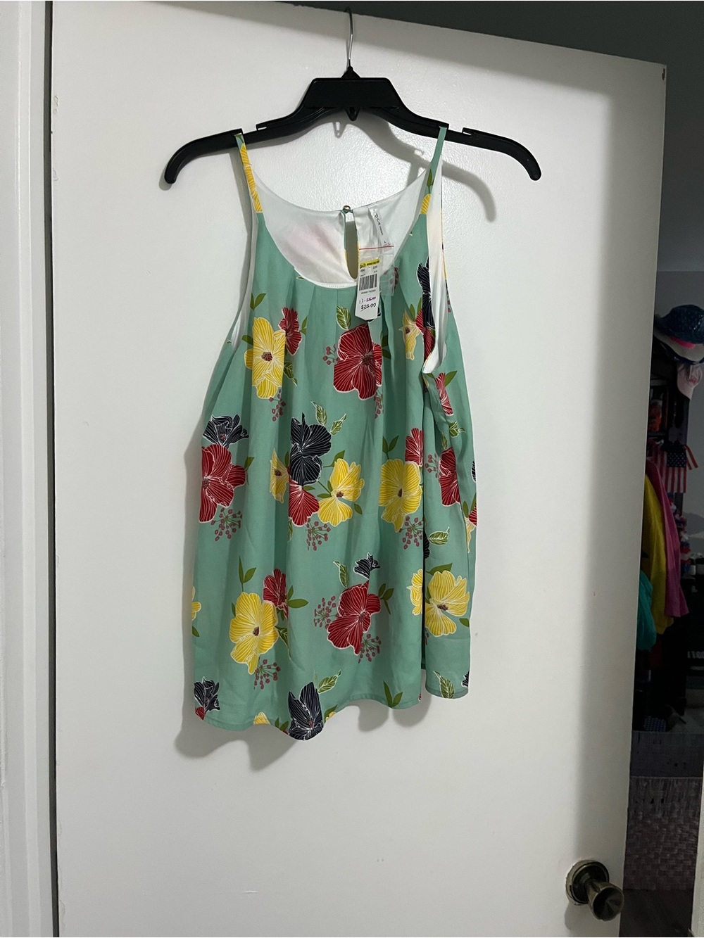 Floral Halter Tank Top in Mint with Red & Yellow Blooms Brand new with tags